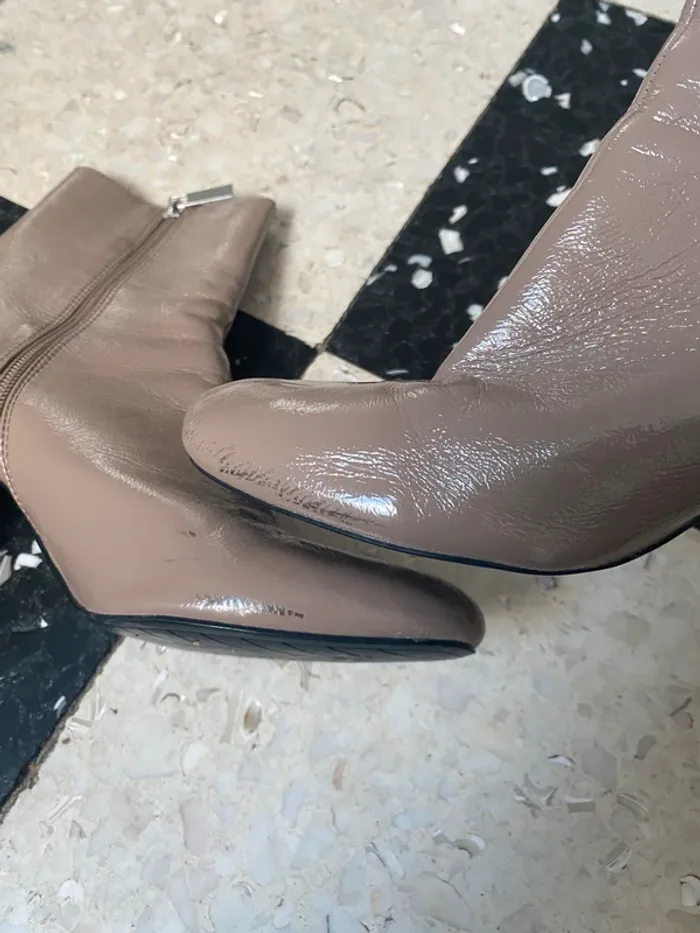 Bottines Zara beiges effet cuir – T39 – talon bloc - photo numéro 7