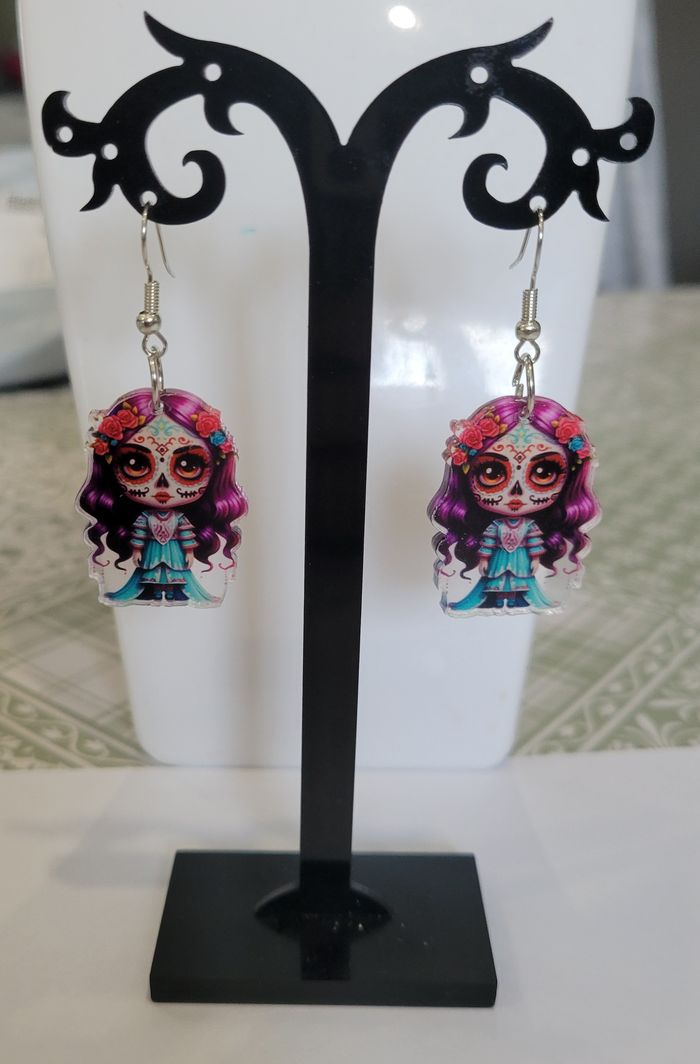 BOUCLES D'OREILLES POUPEE SANTA MUERTE HALLOWEEN ! NEUVE ! MODELE 2