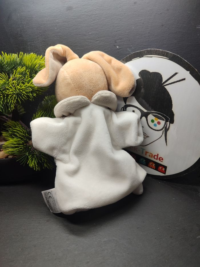 Doudou marionnette lapin blanc gris beige mes petits cailloux cmp marron - photo numéro 2