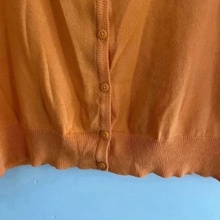 Gilet fin orange Promod T38-40, col rond, manches 3/4, maille légère boutonnée V030 - photo numéro 6