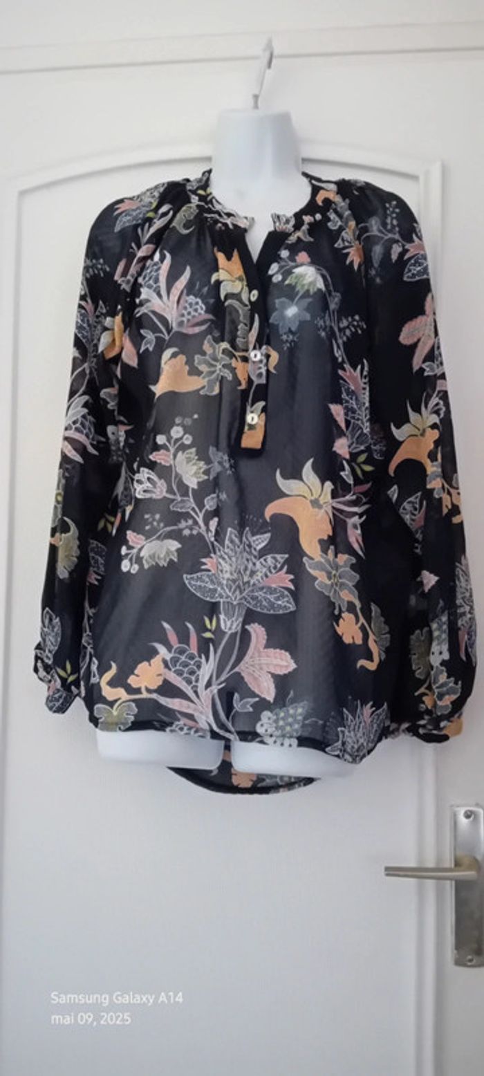 Blouse en voile motif floral coloré marine femme XXL janis & john - photo numéro 7