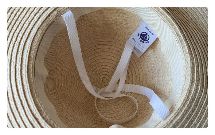 🌼Capeline paille PETIT Bateau 3-6 mois 🎀 chic été ruban blanc👒 - photo numéro 2