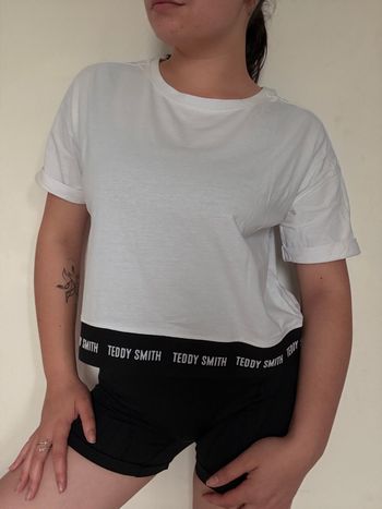 Tee shirt court oversize Teddy Smith blanc élastique logo – taille S