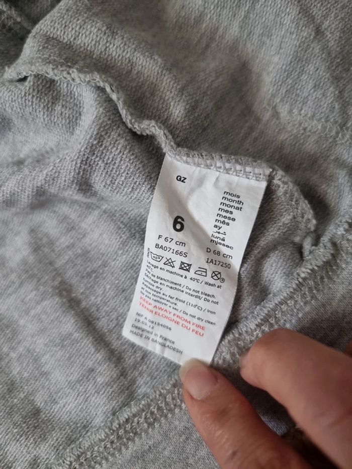Veste sweat zippé grise grain de blé 6 mois - photo numéro 4
