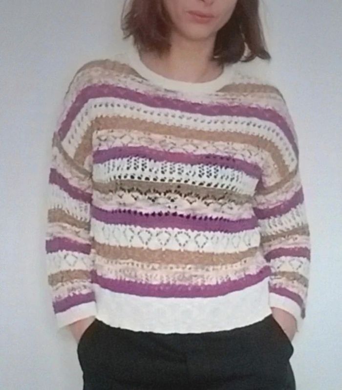Joli pull fin crochet multicolore Promod taille 38