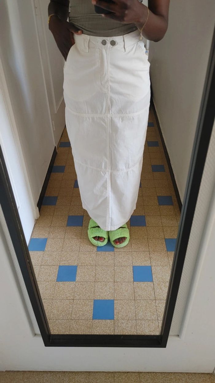 Jupe longue léger en toile fente à l'arrière blanche - photo numéro 3