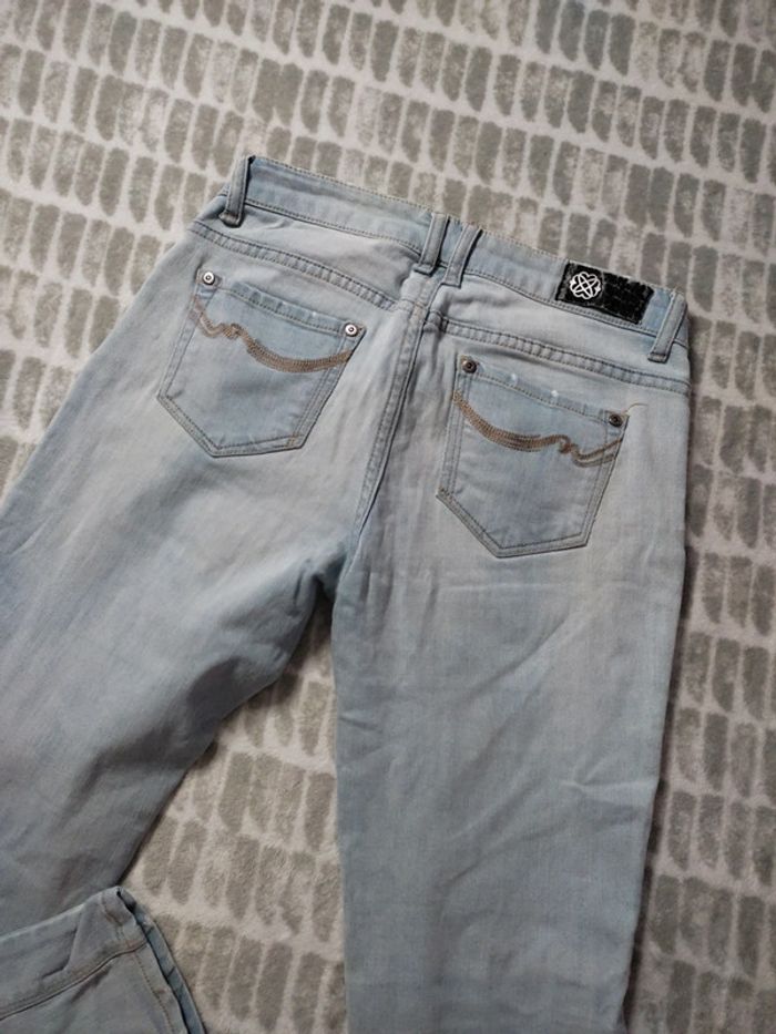 Jeans droit bleu clair effet usé délavé Morgan taille 36 - photo numéro 4