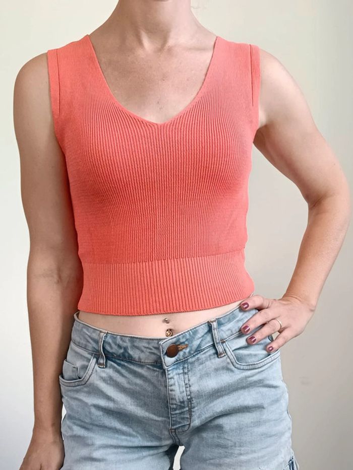 NewCollection Débardeur court côtelé corail – Taille 36/38 – Neuf avec étiquettes - photo numéro 5