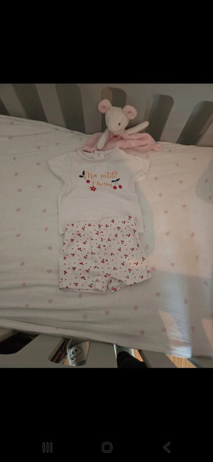 Ensemble 6 mois fille petite cherry blanc rouge