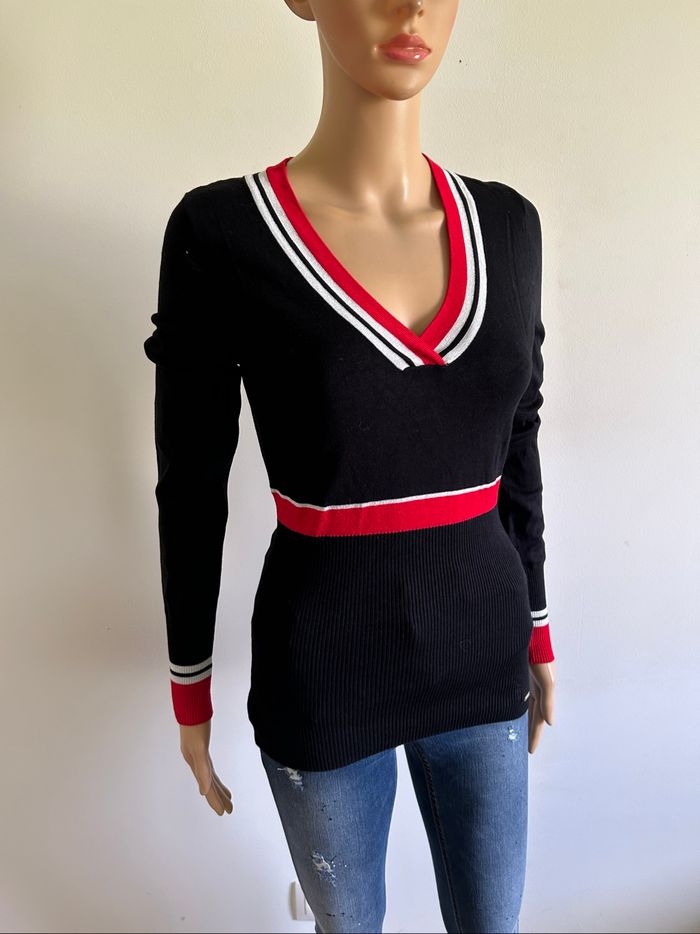 Pull noir rouge et argenté à manches longues Morgan taille S excellent état - photo numéro 2