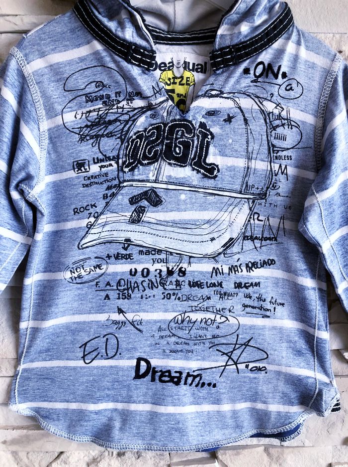 DESIGUAL - SWEAT A CAPUCHE GARÇON RAYÉ BLEU ET BLANC & DIVERSES FANTAISIES 5/6A - photo numéro 3