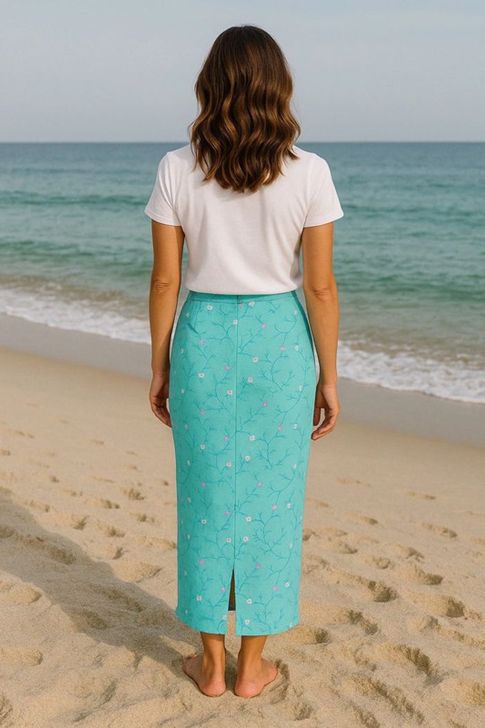 Jupe longue turquoise imprimée fleurs - photo numéro 3