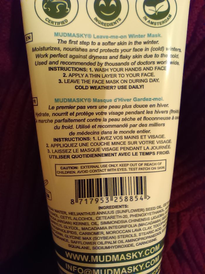 Masque nourrissant hiver, leave me on winter mask, Mudmasky, NEUF - photo numéro 3