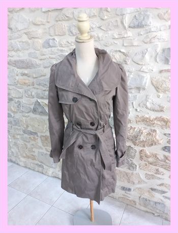 Trench-coat court Piazza Italia gris/taupe cintré - Taille S - Style chic décontracté