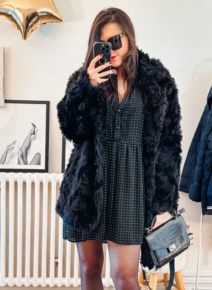 Manteau fausse fourrure The Kooples noir T38