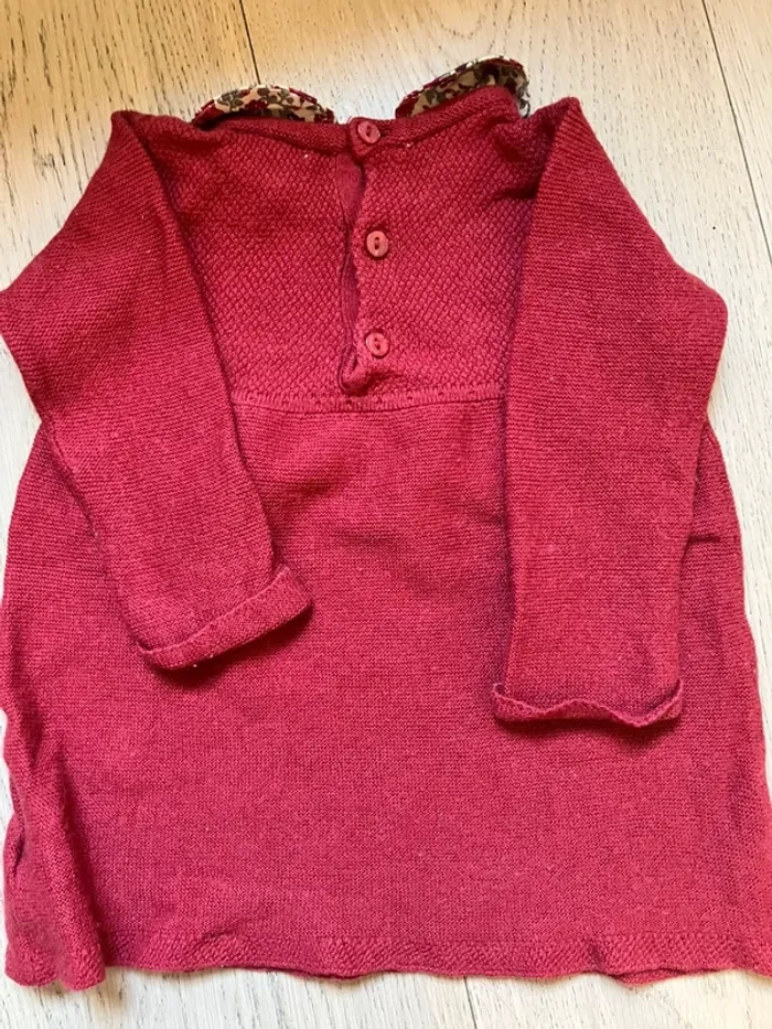 Robe hiver en tricot bordeaux avec col en popeline liberty Cyrillus 6 mois - photo numéro 2