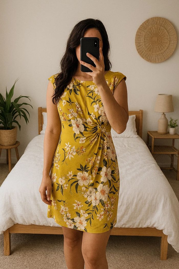 Robe jaune à fleurs Jacqueline Riu – Taille 38 (