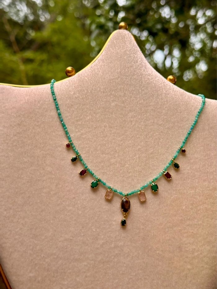 Collier habaha oaris Paris perles malachites pierres naturelles acier inoxydable or - photo numéro 5