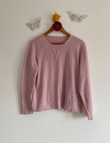 Caroll – Mignon pull en laine rose brodé