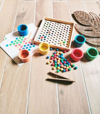 🌈Jeu de motricité -Coffret de tri en bois mosaïques à billes Montessori - 