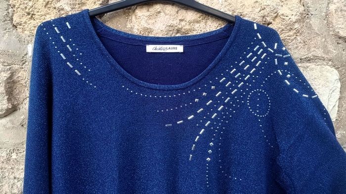 Pull bleu marine pailleté femme taille 4 Christine Laure - photo numéro 3