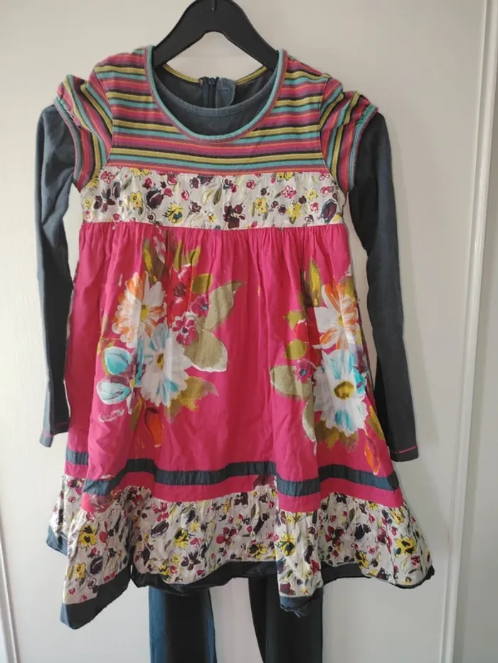 Lot de 2 robes courtes + leggings Catimini 10 ans - photo numéro 3