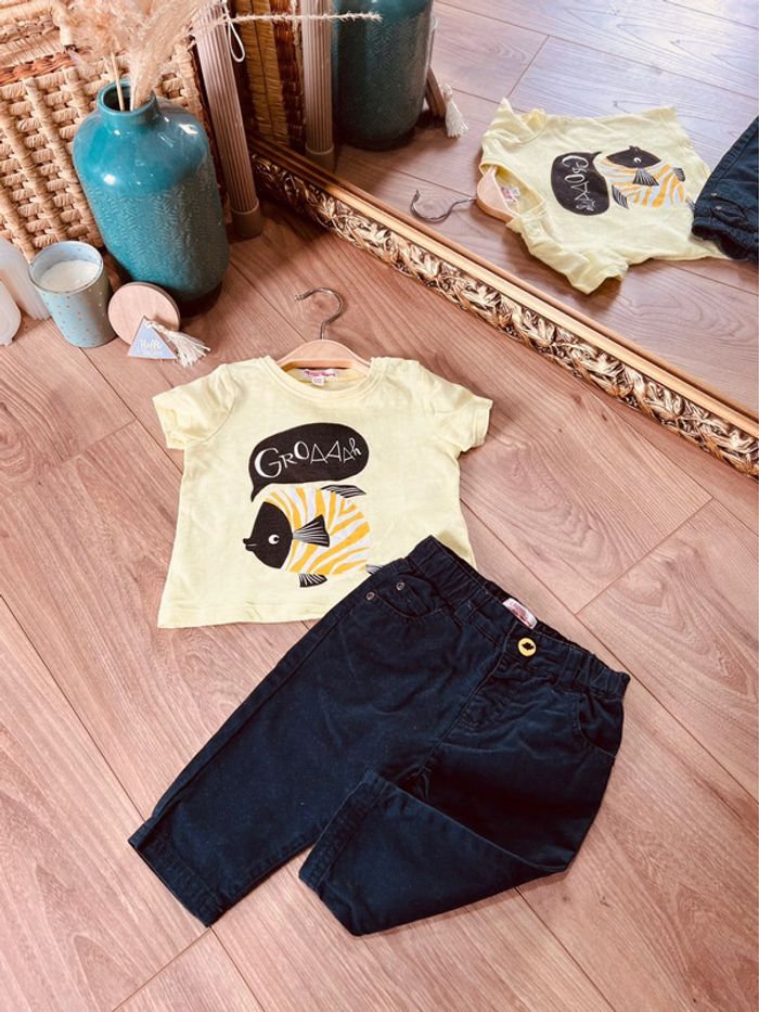 Taille 6 mois ensemble 2 pièces garçon DPAM noir et jaune * fish * 💙