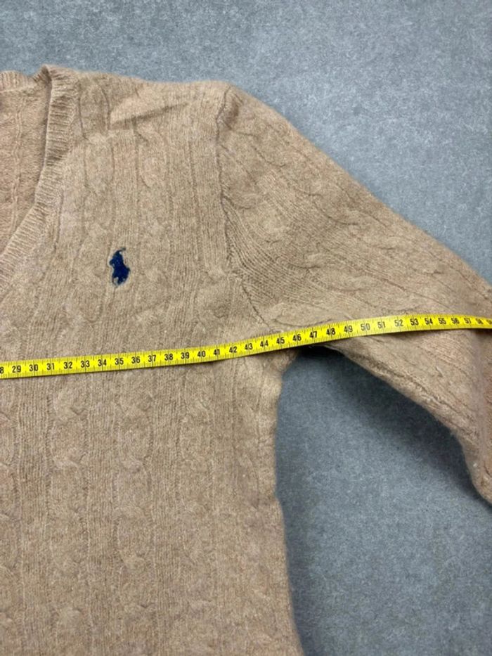 Pull d’hiver torsadé Ralph Lauren en laine et cachemire beige col V taille XS - photo numéro 11