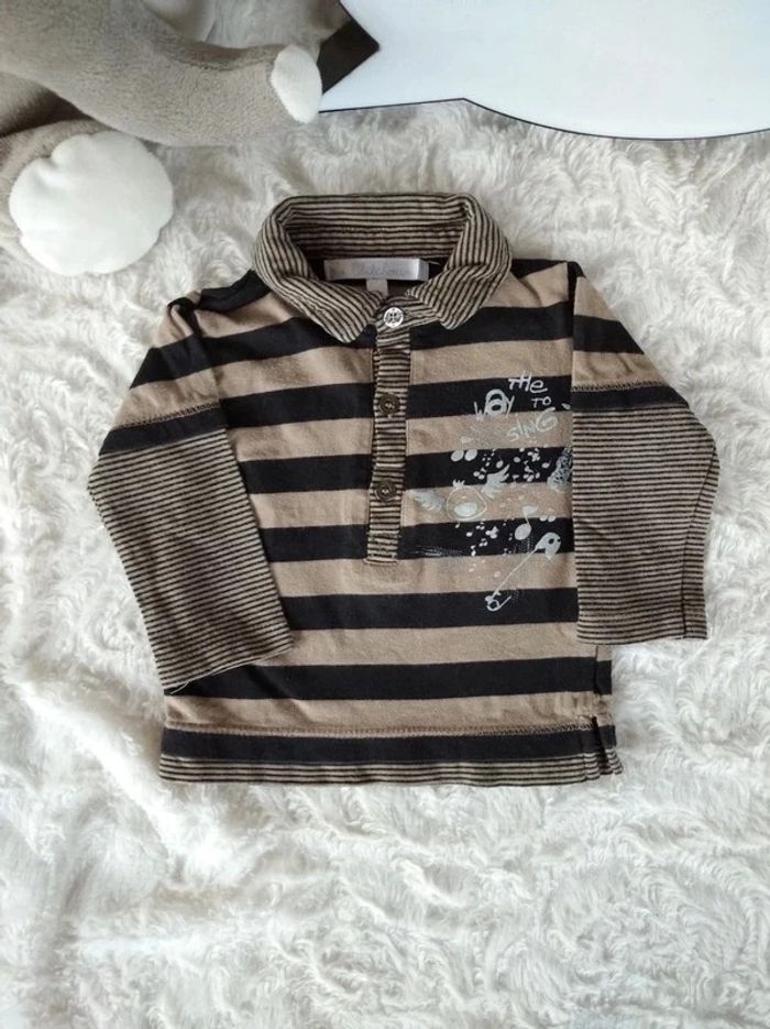 Tee shirt Polo chemise manches longues Garçon 3 mois oiseau musique Kitchoun 100% coton - photo numéro 2