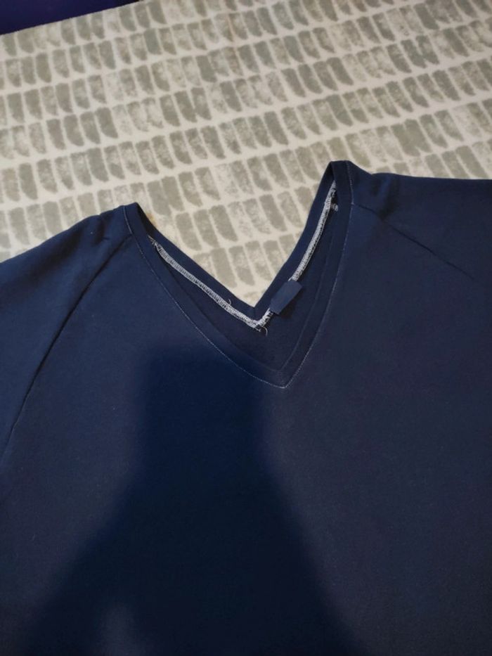 Robe bleu marine matière sweat ample large col v american vintage taille L 40 - photo numéro 2