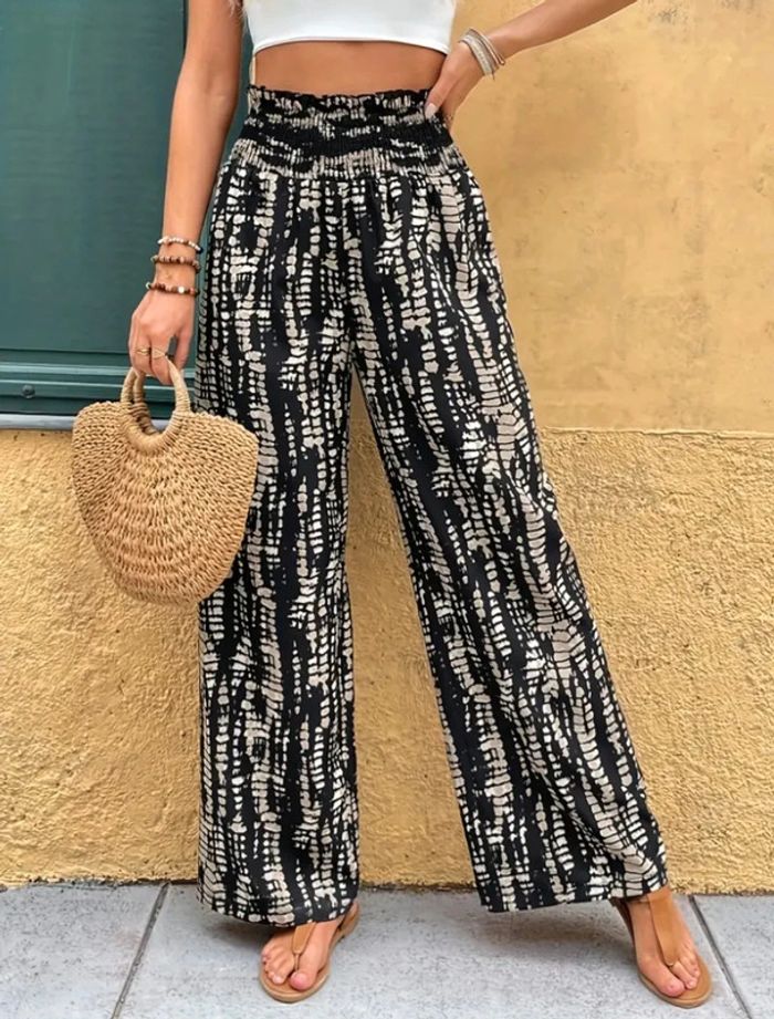Pantalon fluide , noir et beige , idée cadeau, femme