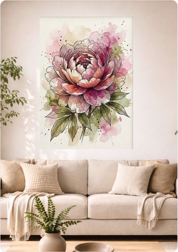 Affiche murale aquarelle “Pivoine Rose” déco florale A3 Sans cadre