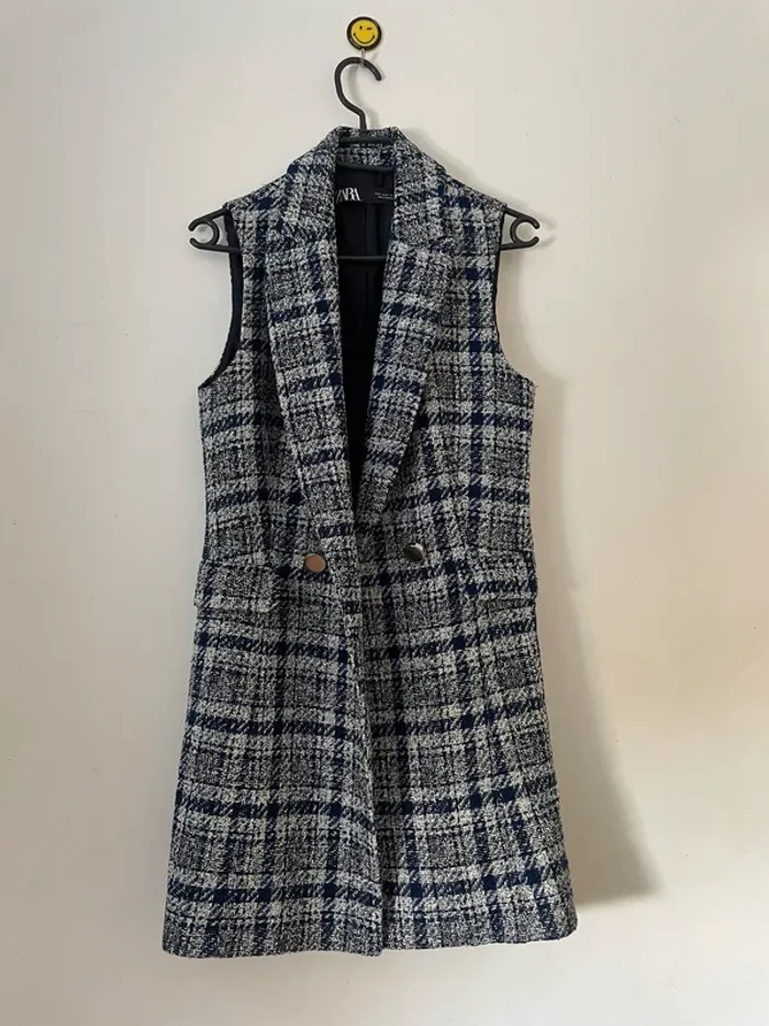 Zara veste blazer texturé /robe tailleur sans manches en tweed taille S - photo numéro 4