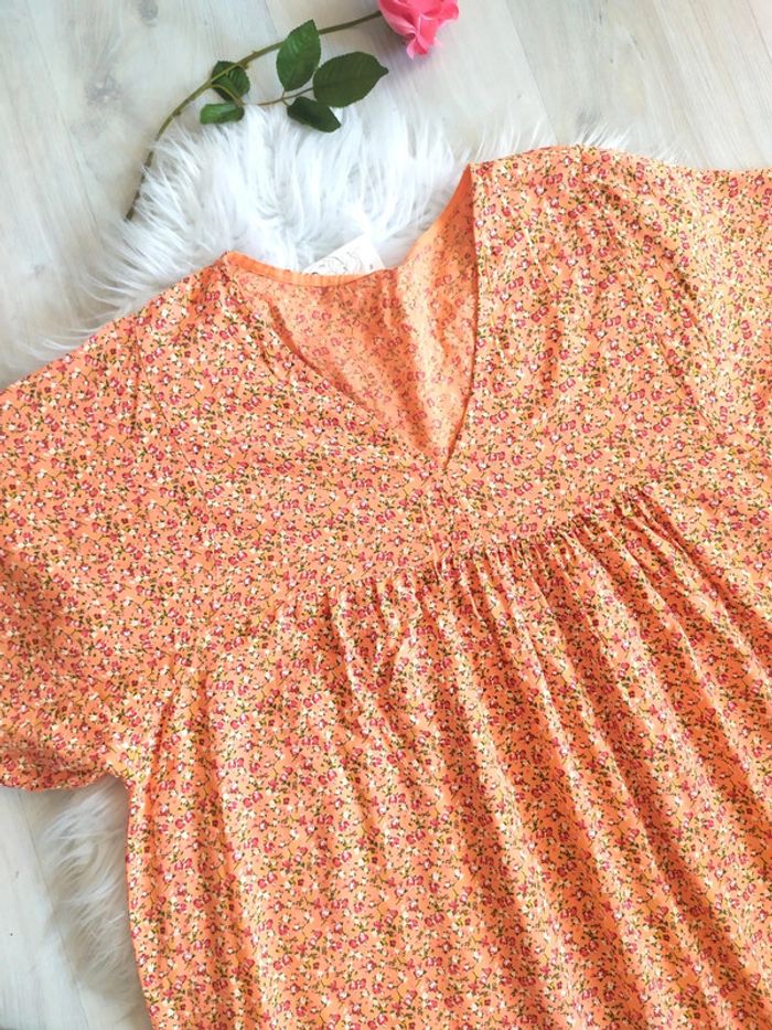 Robe longue ample col V coton style champêtre rétro vintage petites fleurs liberty - photo numéro 5