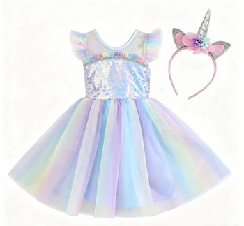 Déguisement licorne paillette multicolores + serre tête Taille 5-6ans