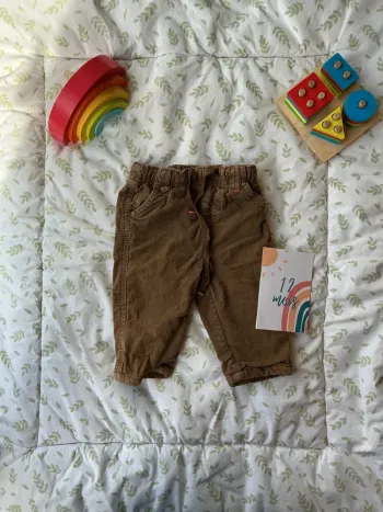 pantalon en velours doublé marron clair 12 mois lien de serrage pommette