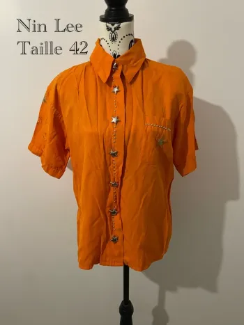 Chemise vintage Nin Lee taille 42 orange motif étoile