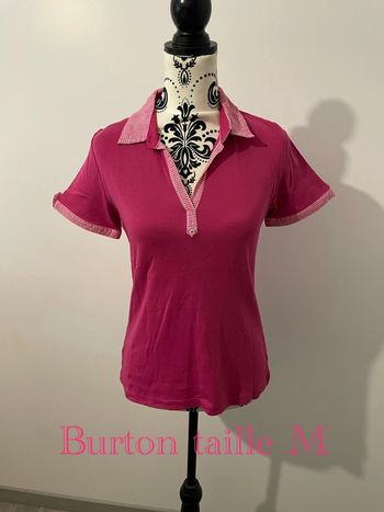 T-shirt polo manches courtes rose fushia à carreaux blanc Burton taille M