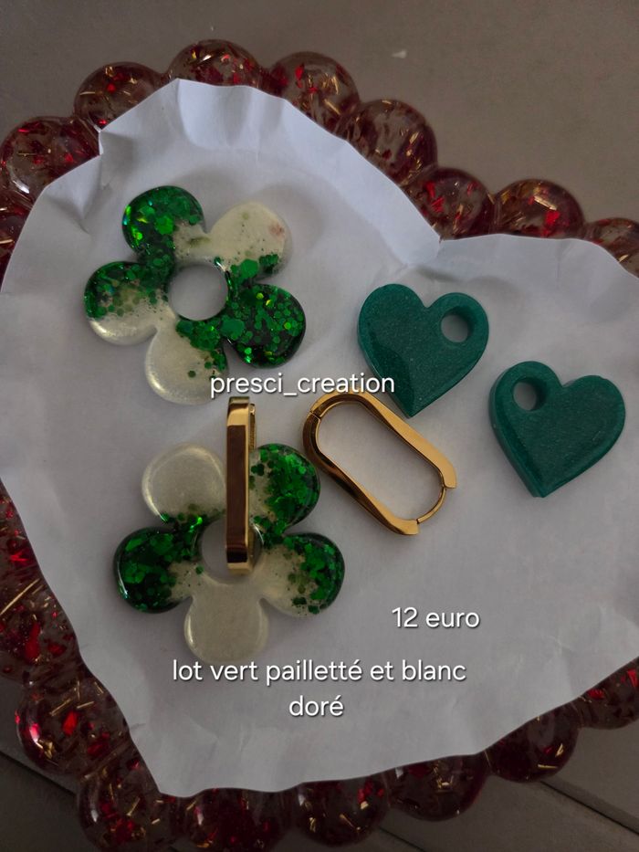 Lot de bo + pampille verte émeraude