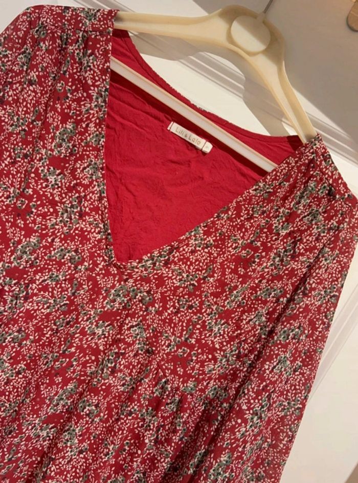 🌸 Robe manches ¾ Lili & Lala rouge imprimée fleuri taille S 36 en polyester - photo numéro 3