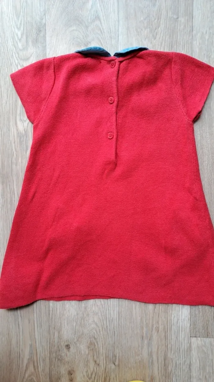 Robe rouge Cyrillus à col claudine bleu jean 18 mois - photo numéro 3