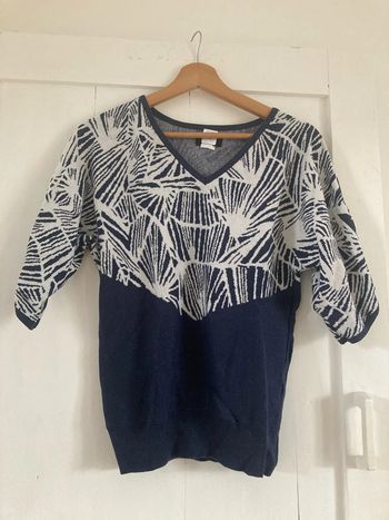 Pull col V manches 3/4 Soft Grey La Redoute motifs ethniques
