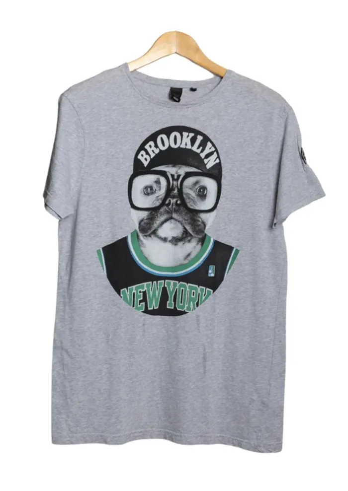 T-shirt gris imprimé Brooklyn New York – Le Temps des Cerises – Taille M - photo numéro 2