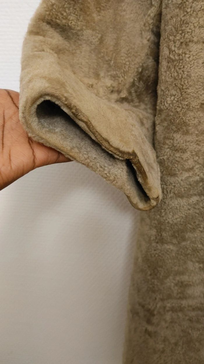 Beau manteau vintage en shearling montone peau de mouton retourné laine S M - photo numéro 7