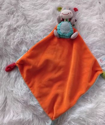 Doudou Âne cape losange orange et bleu - Ouatoo