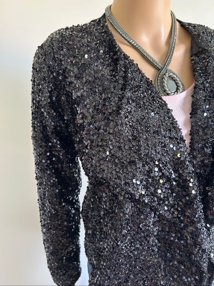 Veste noire avec sequins Naf Naf taille L jamais portée - photo numéro 4