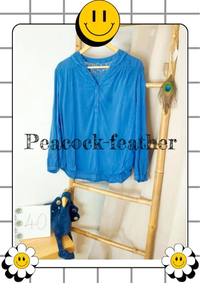 Blouse bleue dentelle 40