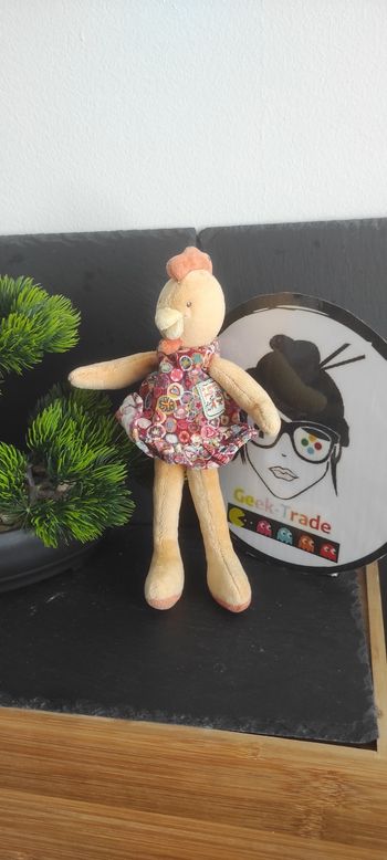 Moulin Roty Doudou La Grande Famille Felicie Poule Robe Orange Jaune Rouge