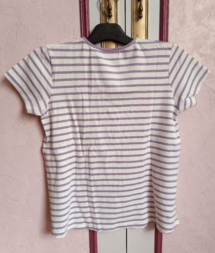 Tee-shirt " Stéréo Maman" rayé blanc  mauve - photo numéro 6