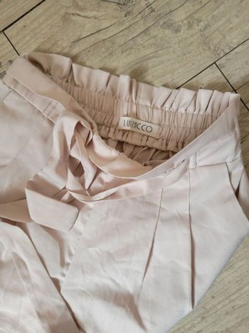 Pantalon beige crème fluide paperbag